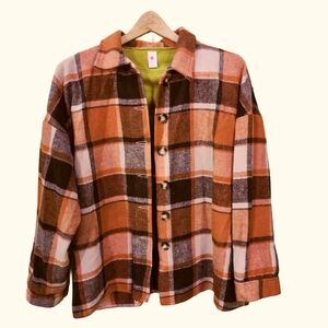 Burnt Orange, Cream and Brown Soft Cozy Plaid Flannel Shirt Size XL